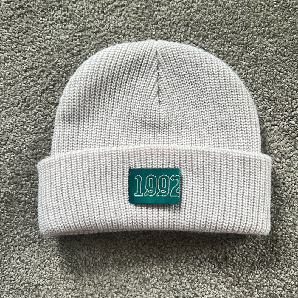 Pink and green dutch bros beanie